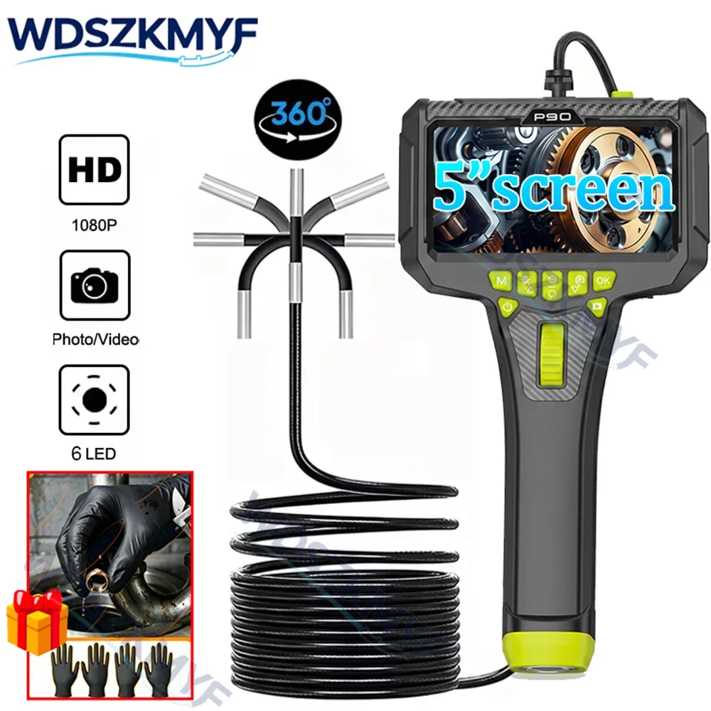 

【Gift】5-inch screen 360 ° Two-Way steering 6mm endoscope HD camera automotive maintenance engine industrial pipeline detector