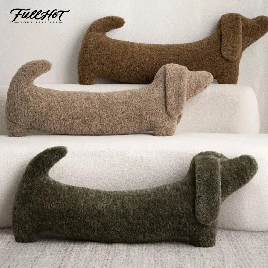 FULLHOT Cartoon Animal Dachshund Pillow Plush Sausage-shaped Pillow Cute Cushion Nap Pillow Lumbar Pillow Bedroom Neck Pillow
