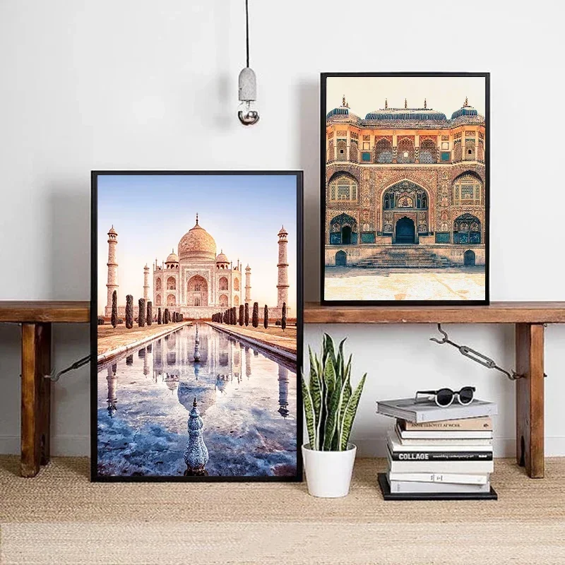 1pc frameless Canvas Painting India City Gallery Taj Mahal Print Photography Wall Art Minimalist Print Canvas Painting Posters f