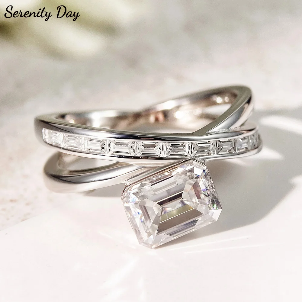 

Кольца Serenity 2ct изумруда D с муассанитом для женщин, подарок, твердое серебро S925, сверкающие лабораторные бриллианты, раздвоение обручальные кольца, ювелирные изделия