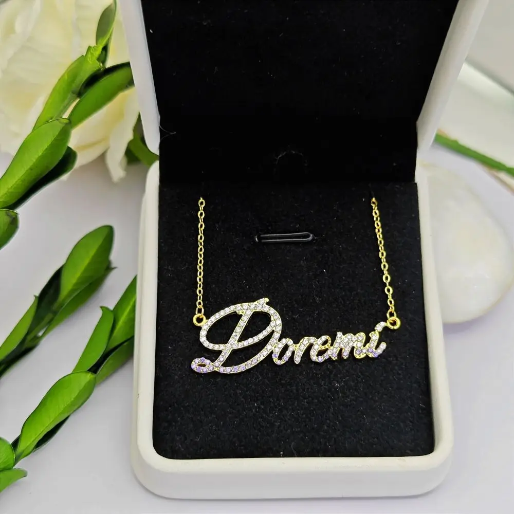 2023 Personalize Name Colorful Birthstone Zircon Necklace Custom Handwriting Cz Name Zircon Necklace For Women Jewelry