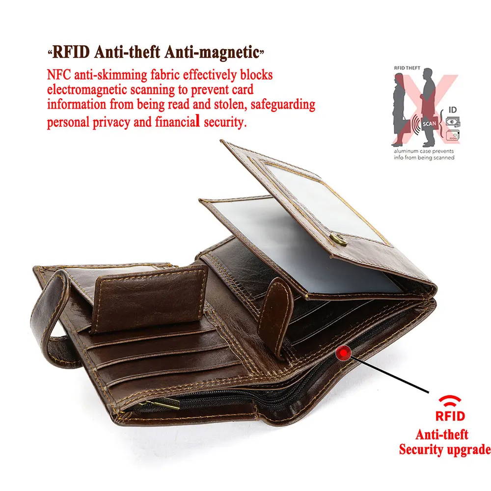 Cross Border Genuine Leather Wallet RFID Anti-theft Anti-Skimming Retro Men's Card Slot Card Bag Large Capacity Men's Wallet