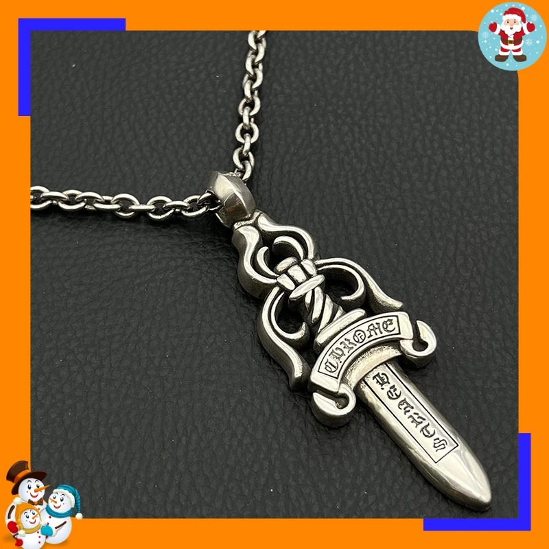 Premium Retro Big Sword Necklace Niche Punk Hip Hop Alphabet Chain Personalized Pendant Classic Trendy Brand