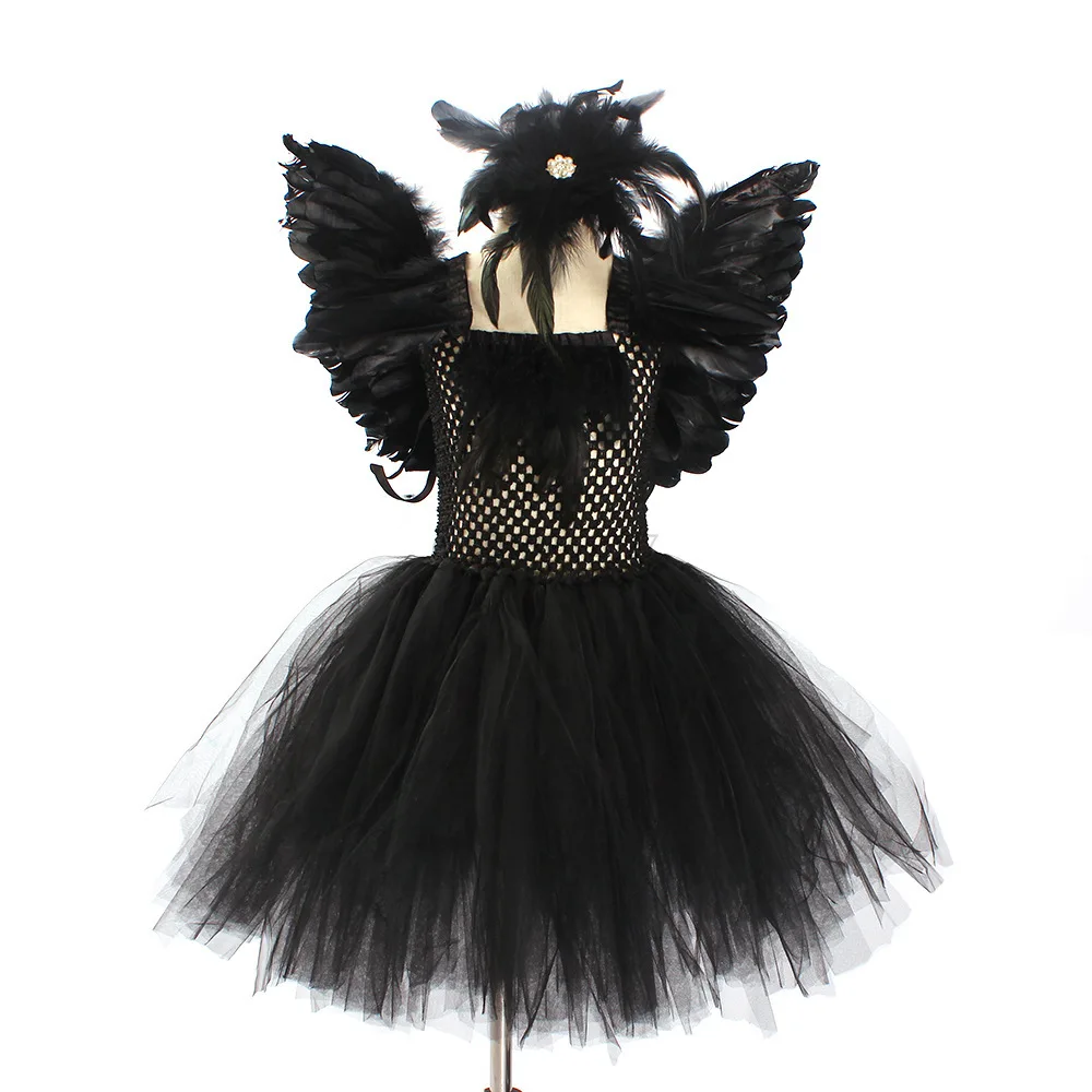 2023 Cosplay Black Swan Lake Ballerina Girls Costume Sets for Kids Child Gothic Evil Queen Witch Halloween Tutu Dress Up Party