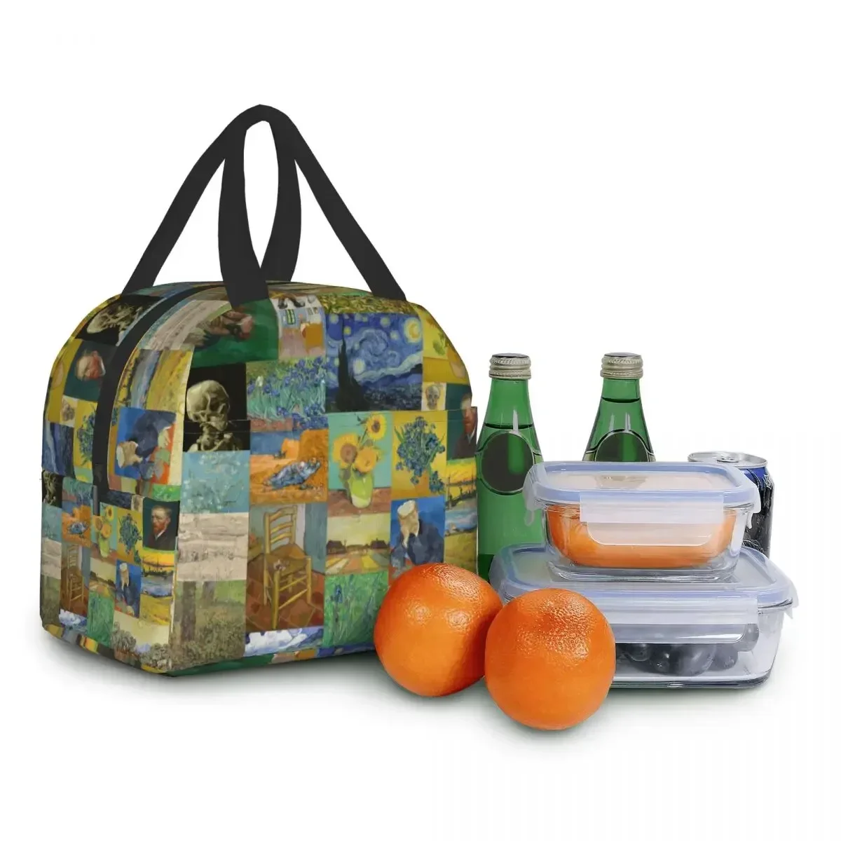 Van Gogh Painting Collage Insulated Lunch Bag for Work School Leakproof Cooler Thermal Starry Night Flowers Lunch Box Women Kid