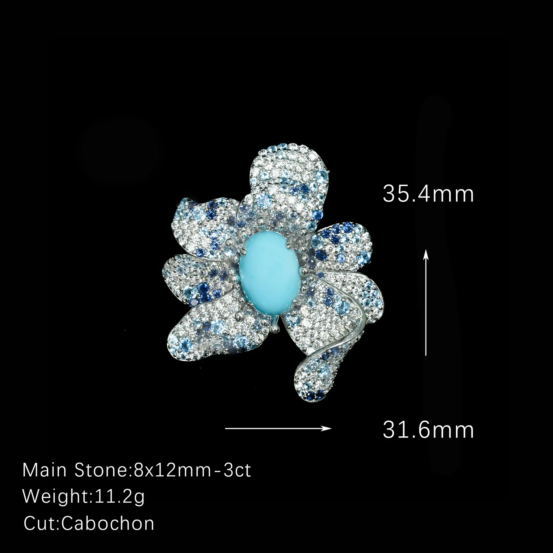 2025 S925 خاتم فضة عالية الكربون الماس الأزرق محارة حبة البيض الشعرية زهرة فاخرة تنوعا فتاة خاتم مجوهرات الزفاف #3