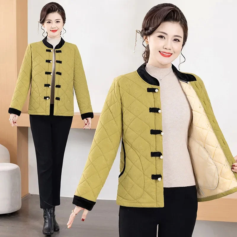 Y2K Winter Cotton Jacket 2024 New Round Collar Thicken Women's Clothes Outeawer Solid Colour Fashion Coil Buckle Female Coat