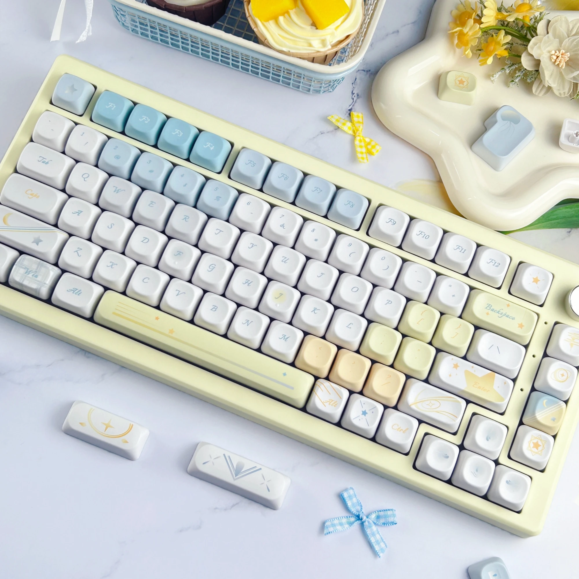 MAIMOOO Korean Russian Thai Keycap MOA Cherry Stars and Sea Yellow Blue Gradient PBT Cute Keycaps for Mechanical Keyboard Gifts - view 5