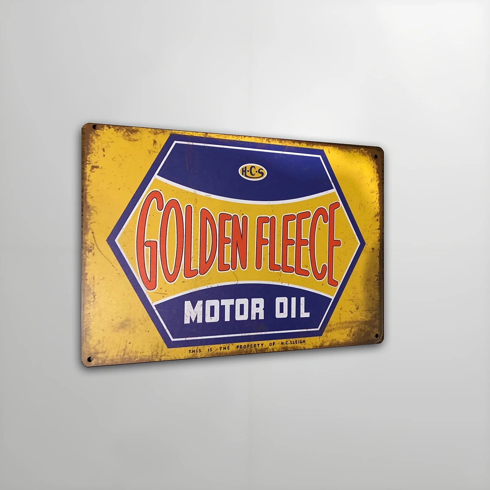 Golden Fleece Motor Oil Vintage Metal Tin Sign, Art Deco Style Iron Wall Decor, Vertical Oblong Unframed Plaque for Man Cave, S