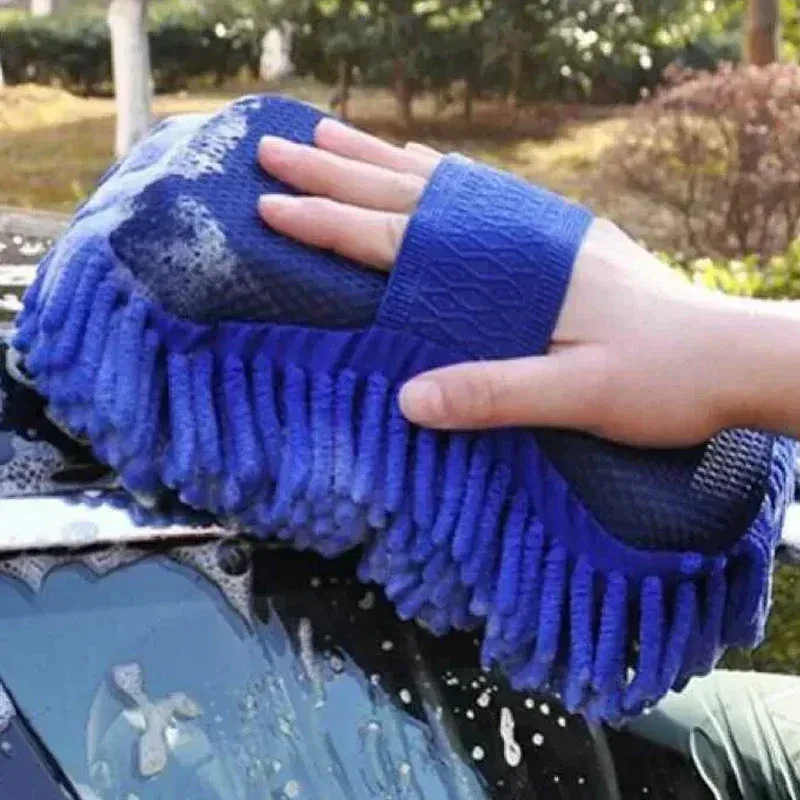 2Pc Blue Microfiber Chenille Car Wash Sponge Care Washing Brush Pad Cleaning Tool Auto Washing Towel Gloves Styling Accessories image 2