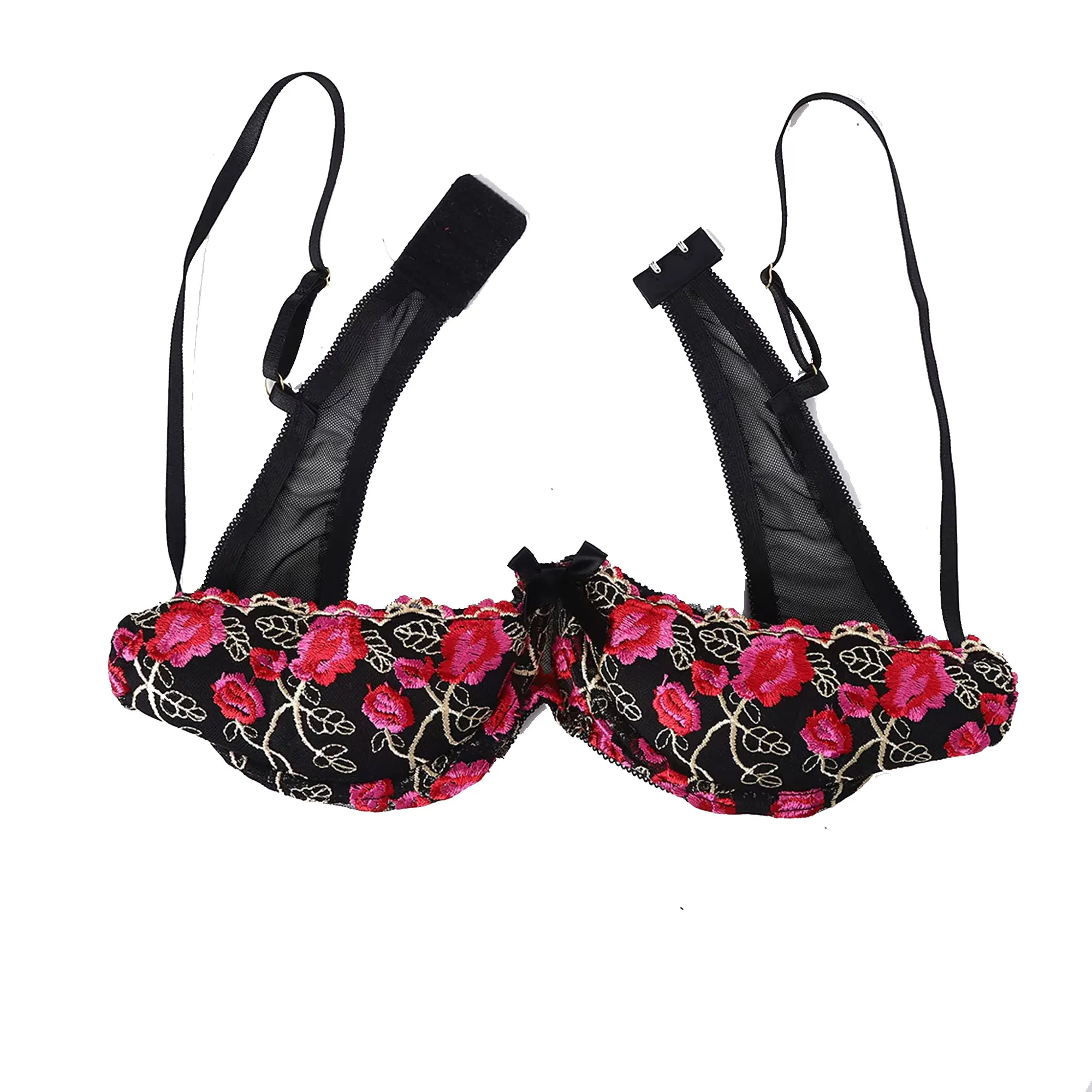 Image of Damen 1/4 Cup Spitzen-BH Push-up mit herausnehmbaren Polstern, Bügel-BH, bestickte Spitze, stützender Bralette, Balconette-Dessous-BH