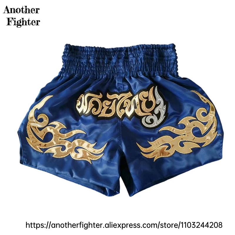 

Традиционные шорты для тайского бокса, синие вышитые тайские боксерские шорты для ММА, кикбоксинга, тренировочные брюки для мужчин, женщин и детей, боксерские шорты для ММА