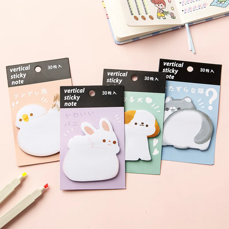 30sheets Cartoon Cute Cat and Dog ,Rabbit and Bird Sticky Note Creative Thickened Stickers High Face Value N Times Stickers