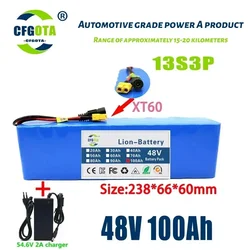 13S3P 48V 100000mAh 100Ah Lithium-ion Battery Pack with 1000W BMS for 54.6V E-bike Electric Bicycle Scooter