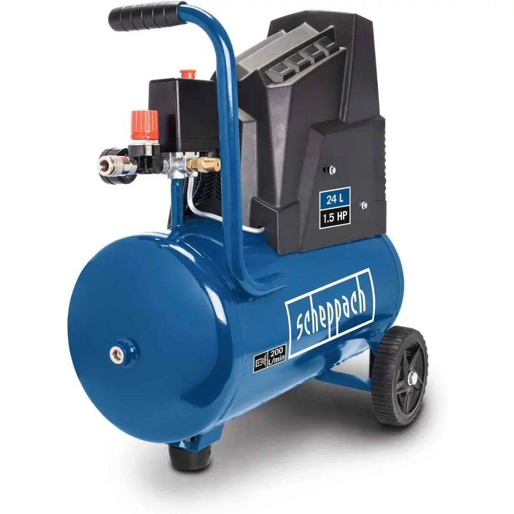 

Oil-Free 1100W Air Compressor with 24L Tank, 8 Bar Pressure, 200 L/min Flow, Quick Coupling and Wheels