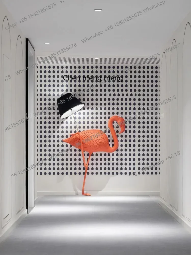 K182Bow Welcome Floor Lamp Shopping Mall Exhibition Hall Red-Crowned Crane Model Room Custom Flamingo GRP Sculpture Lamps