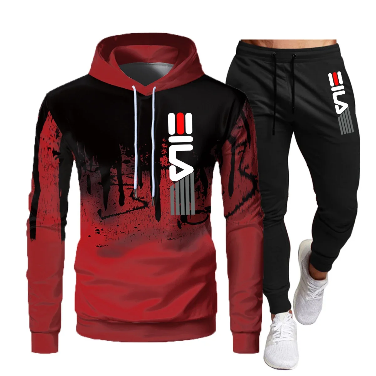 Moda masculina de inverno de alta qualidade impressa com capuz terno quente lazer esportes fitness jogging moletom com capuz + 2 conjuntos de calças casuais