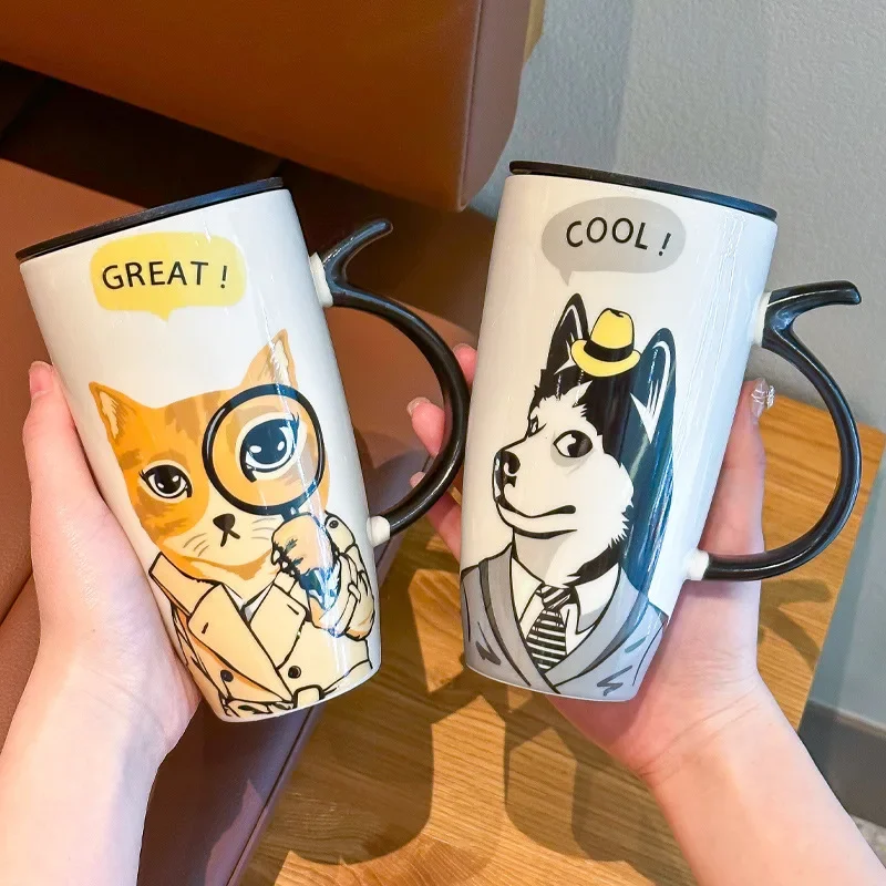 580ML Cute Dogs Cats Fun Coffee Mug Ceramic Cup Women Men for Hot Cocoa Chocolate Christmas Boyfriend Girlfriend Unique Gift