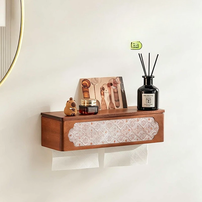 Solid wood wall-mounted pumping carton, non-punching bathroom tissue box