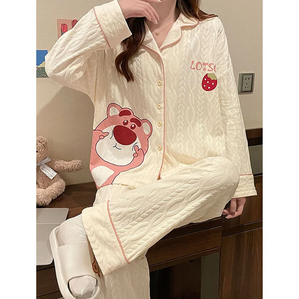 Miniso Cartoon Lotso Cute Girls Long Sleeve Long Pants 2-Pcs Autumn and Winter Sweet Loose Comfortable Pajama Set Christmas Gift