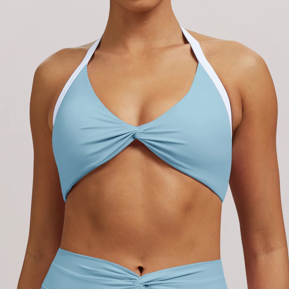 Hanging Neck Yoga Bra Gym Top High Support With Pads Sports Underwear Women Color Blocked Fitness Bras Scrunch Workout Yoga Vest
