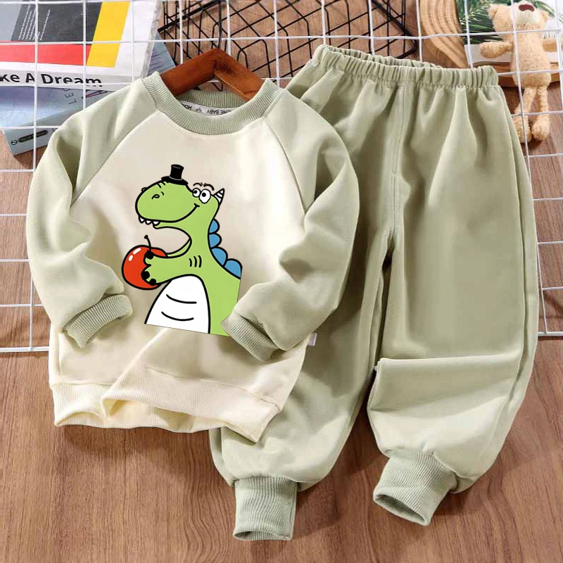 Children Fashion Cartoon Printed Spring Autumn Clothing Set Trend Splicing Sleeves O-Neck Hoodies and Long Pants 2Pcs Set Wear