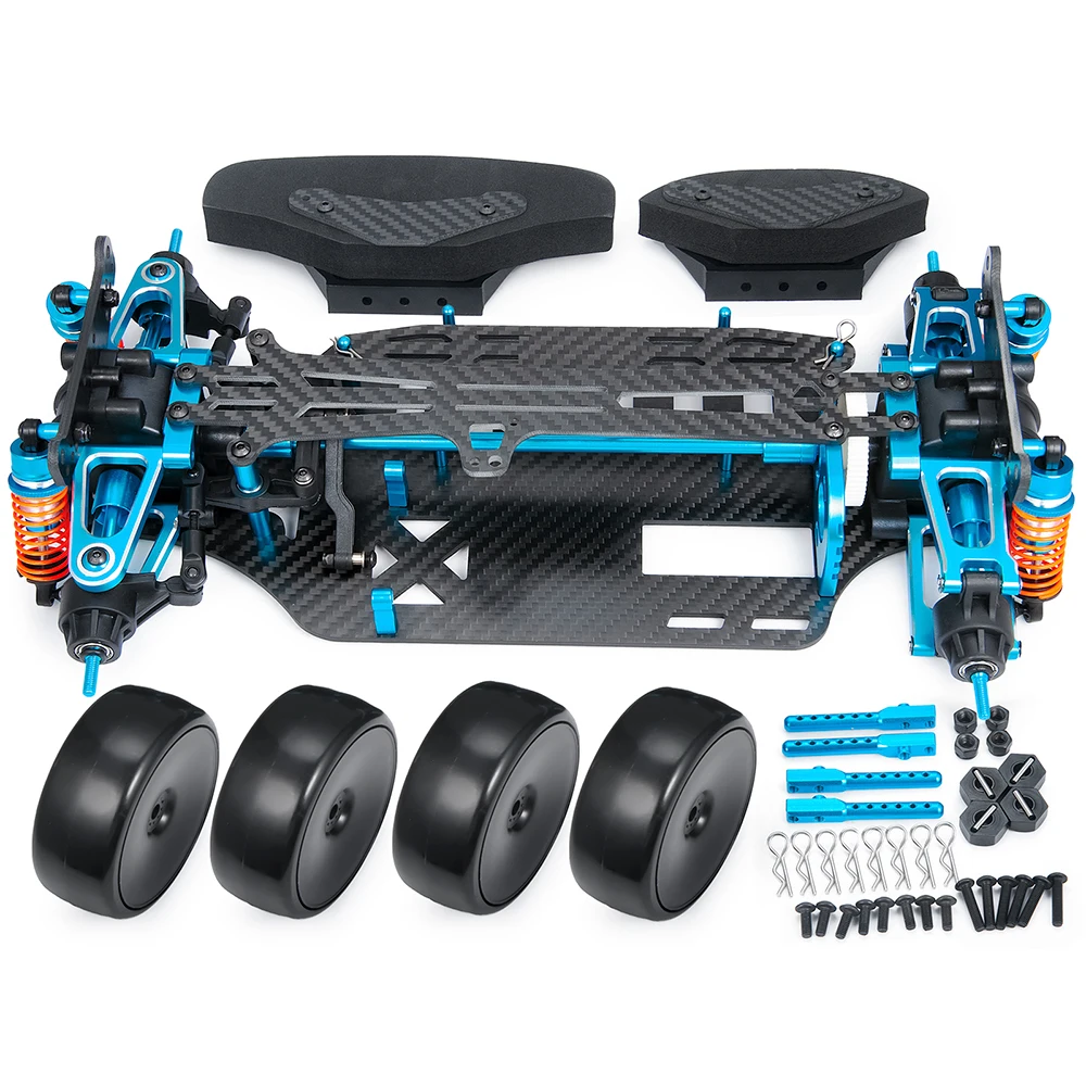 MIBIDAO Metal & Carbon Fiber Frame Chassis with Shock Absorbers Wheels Belt Drive For Tamiya TT01 1/10 RC Car Parts