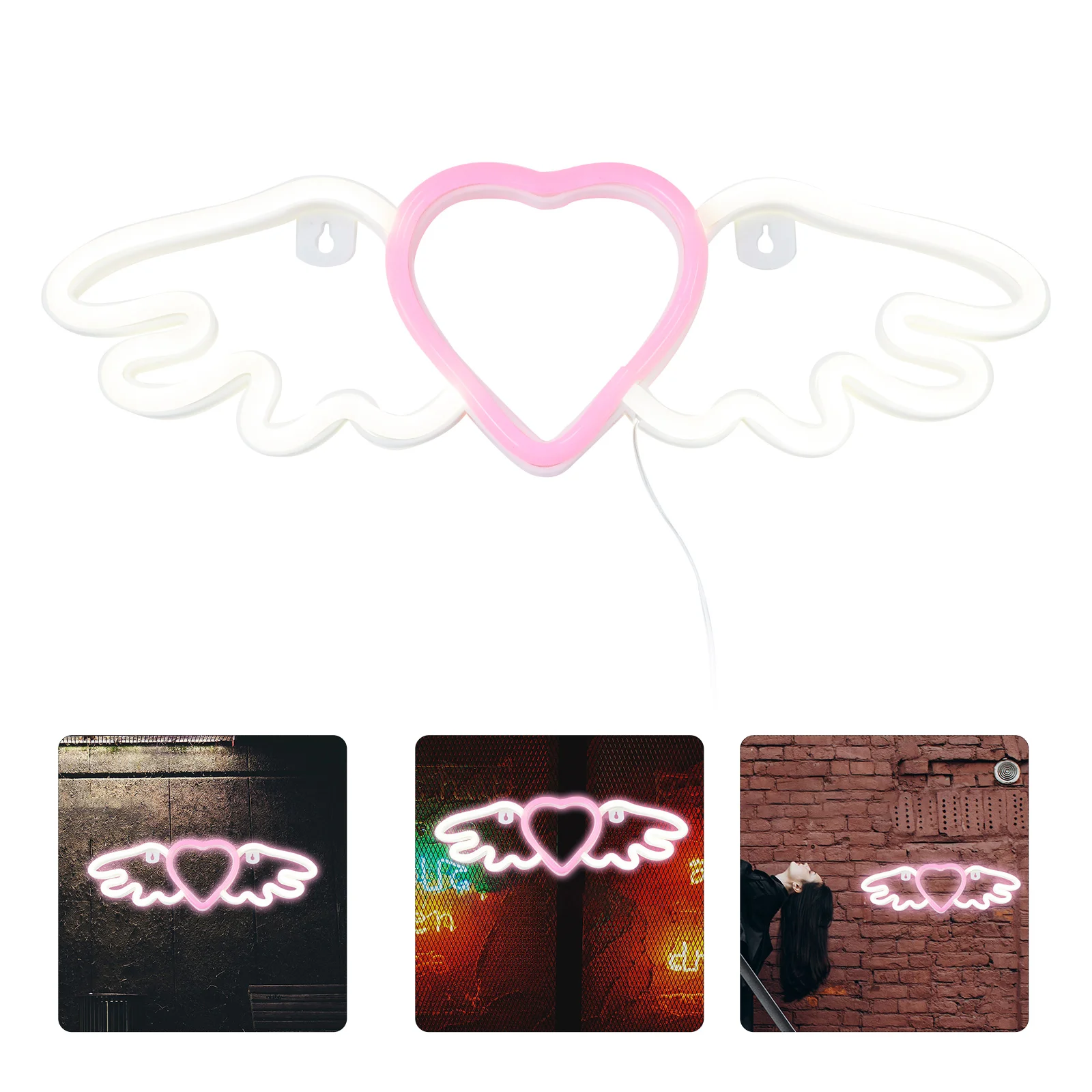 Asa e Coração Forma Neon Light Sign, Neon Sign para Quarto, Dormitório