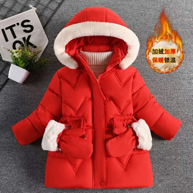 

Winter Girls Plush Jacket Kids Padded Thickened Fashion Cotton Overcoat Children Warm Hooded Solid Coats Baby Cold Parkas