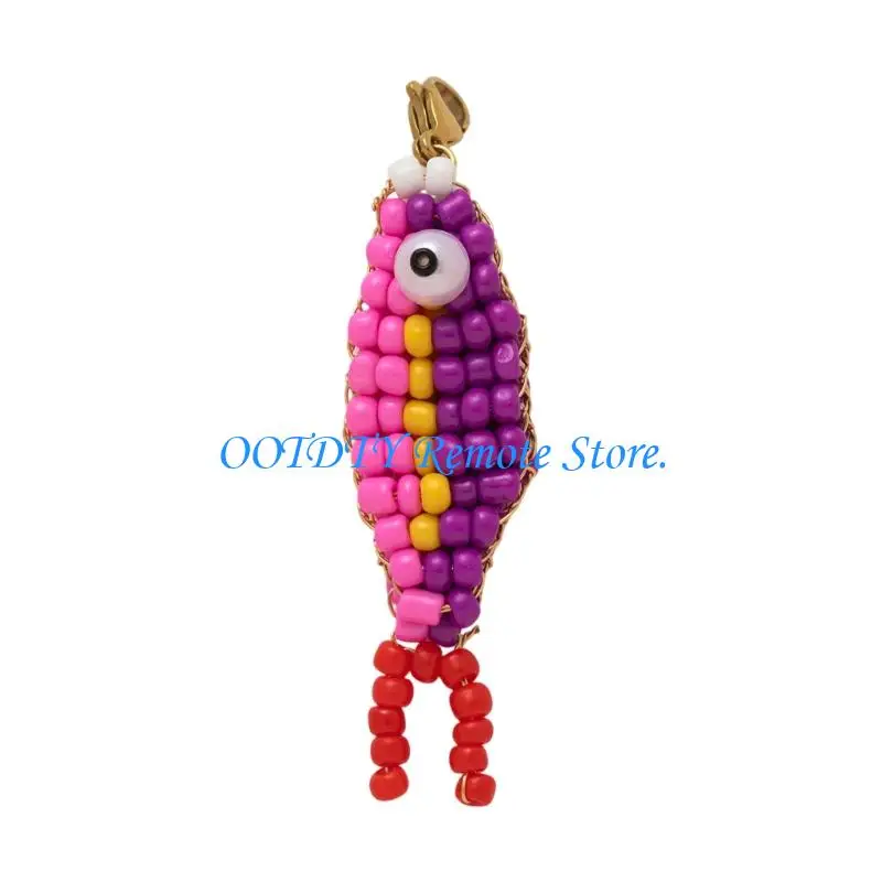 Fish Pedant Holder with Lobster Claws Clip Colorful Beaded Fish Keychain For Adults Birthday Christmas Gift