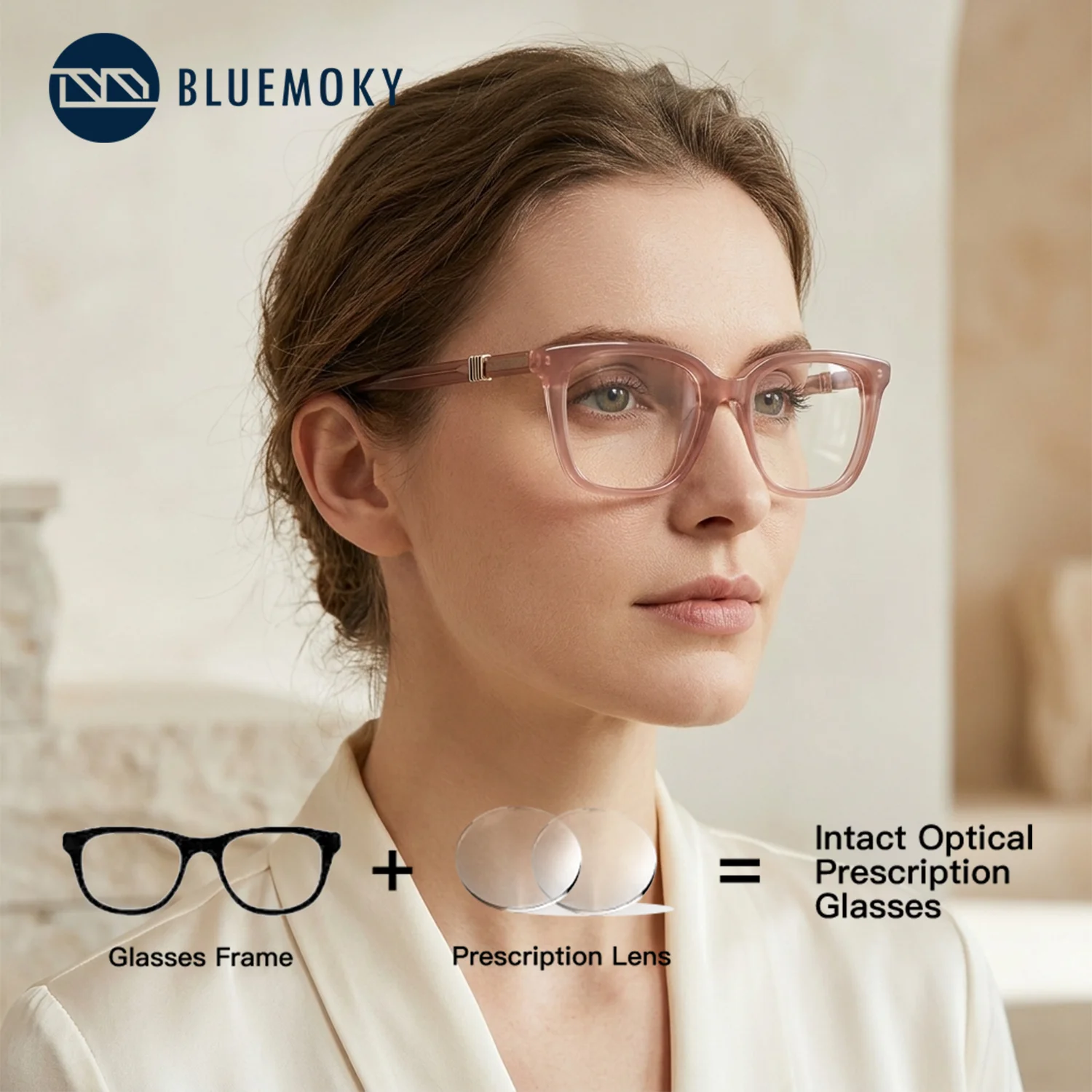 

BLUEMOKY (M Size) Butterfly Acetate Prescription Myopia Glasses Woman Photochromic Rectangular Anti Blue Light Optical Eyewear