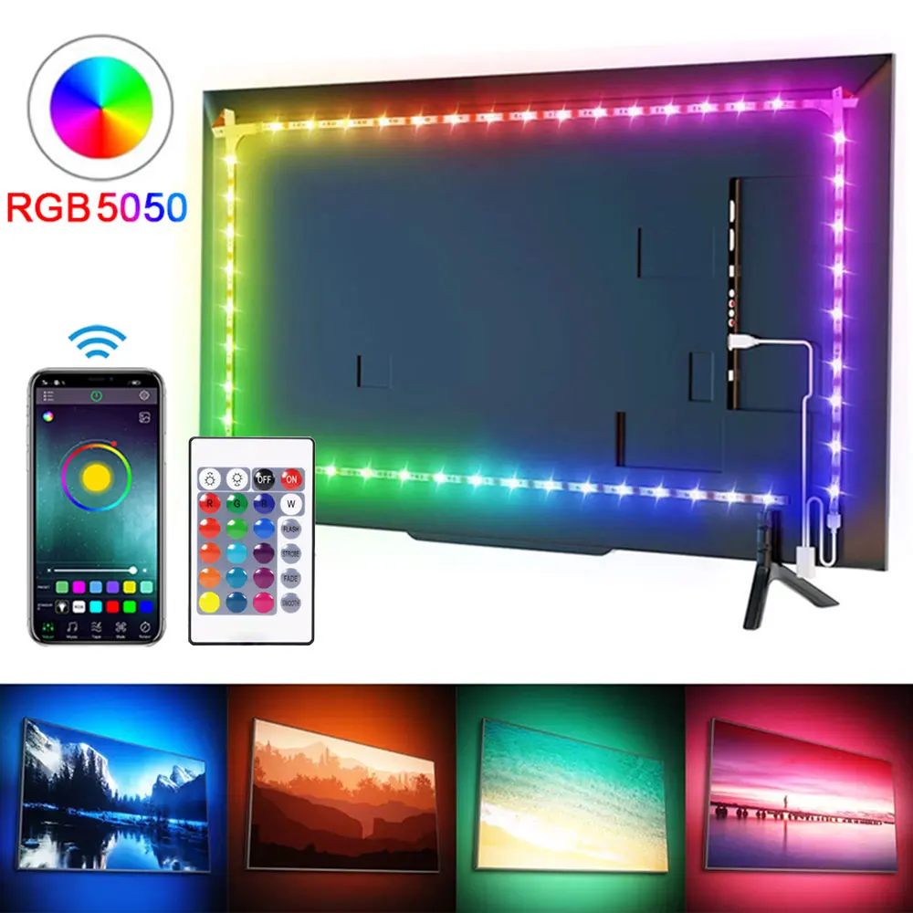 5M 15M 5050 RGB Led Strip Lights Bluetooth TV Smart Wall Lamps Xmas Decoration Bedroom Closets Aesthetic Room Decor Ring Light