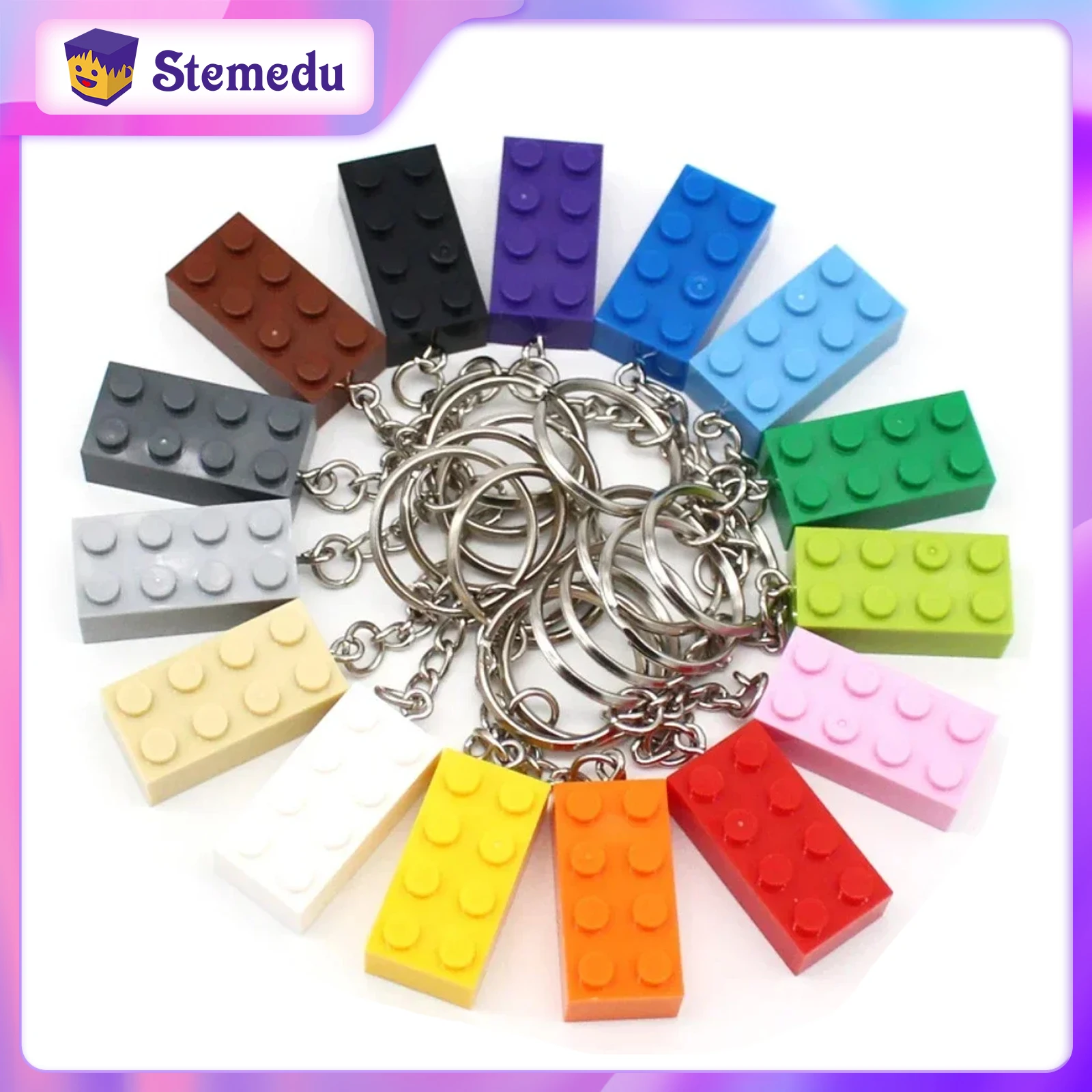 1PCS DIY MOC Brick Keychain Plate Thick Bricks 2x4 3001 Key Chain Building Block Gift for Kids Compatible with Legoeds DIY Toys
