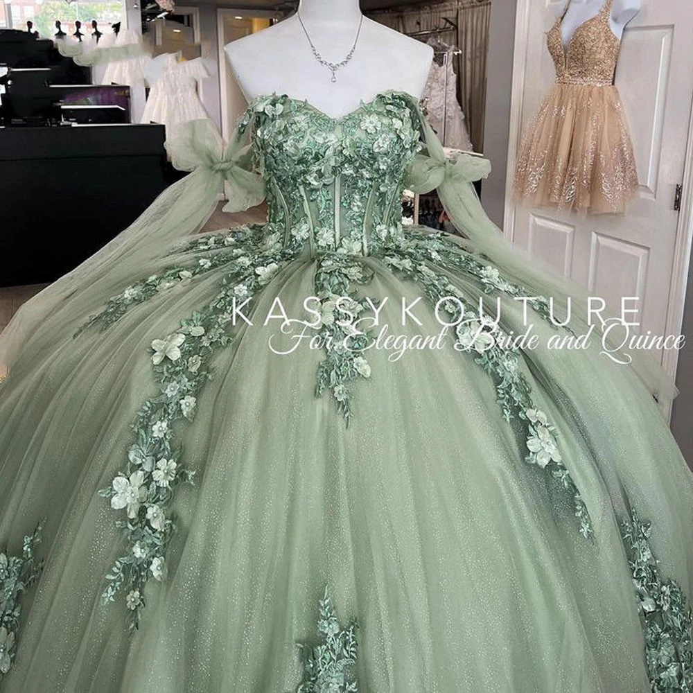 ANGELSBRIDEP Mint Green Princess Quinceanera Dresses Ball Gown Lace Appliques Tull Sweet 16 Dress Vestidos De 15 Años Customized