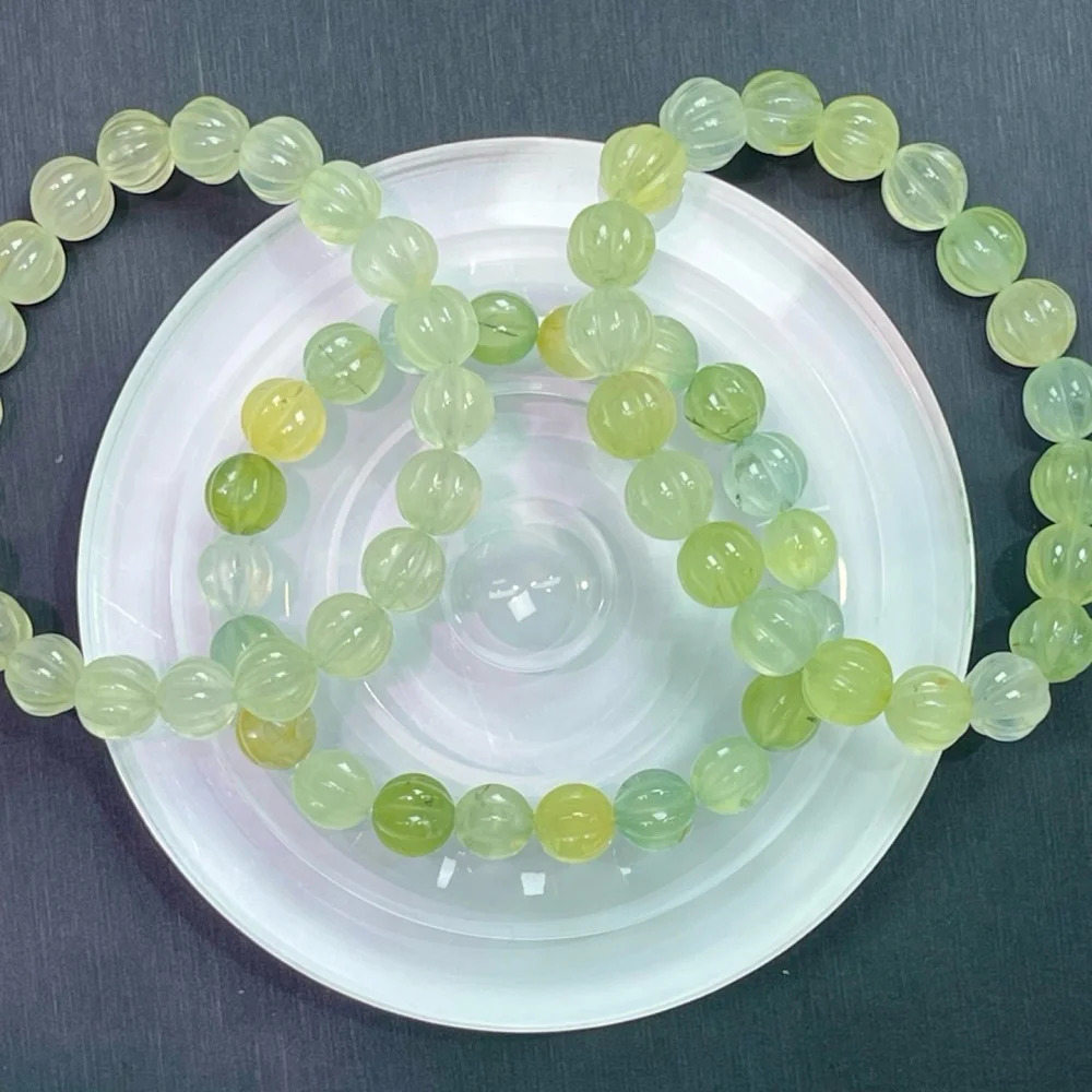 9MM Natural Prehnite Pumpkin Beads Bracelet Healing Reiki Crystal Fashion Fengshui Jewelry for Men And Women Birthday Gift