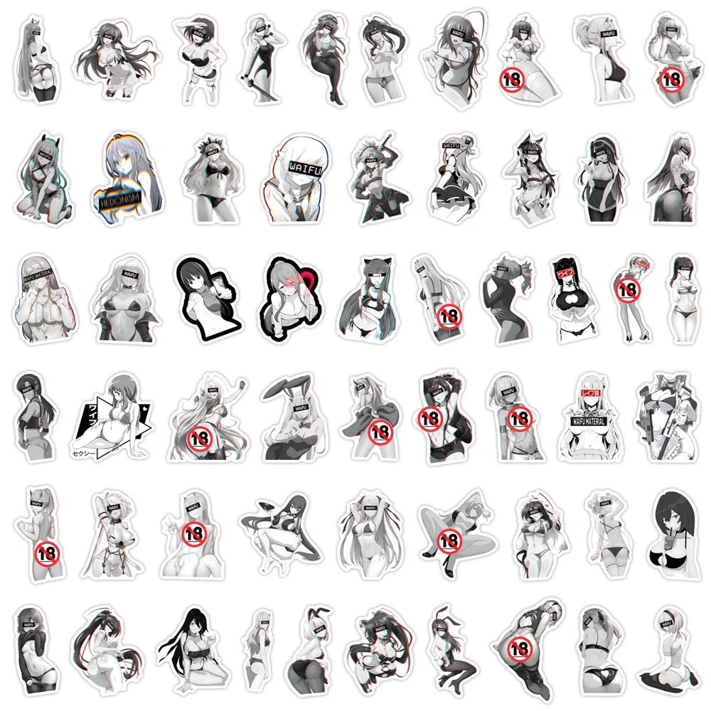 10/30/50/110pcs Anime Sexy Waifu Girl Hentai Stickers Black White Graffiti Decals Laptop Skateboard Car Adult Waterproof Sticker