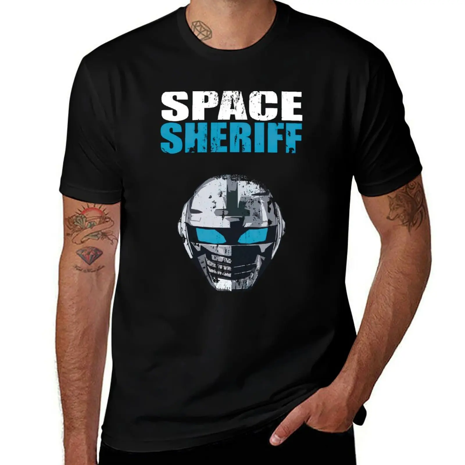 Space Sheriff - Distressed T-Shirt Active Sports Short Sleeve Cotton Shirt T-Shirt