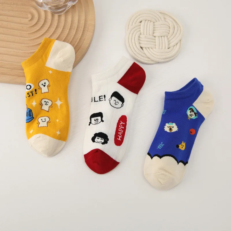 5Pairs/Pack Cartoon Funny Combed Cotton Woman Socks Rabbit Portrait Heart Cute Kawaii Women Boat Socks Sox Slippers Lot