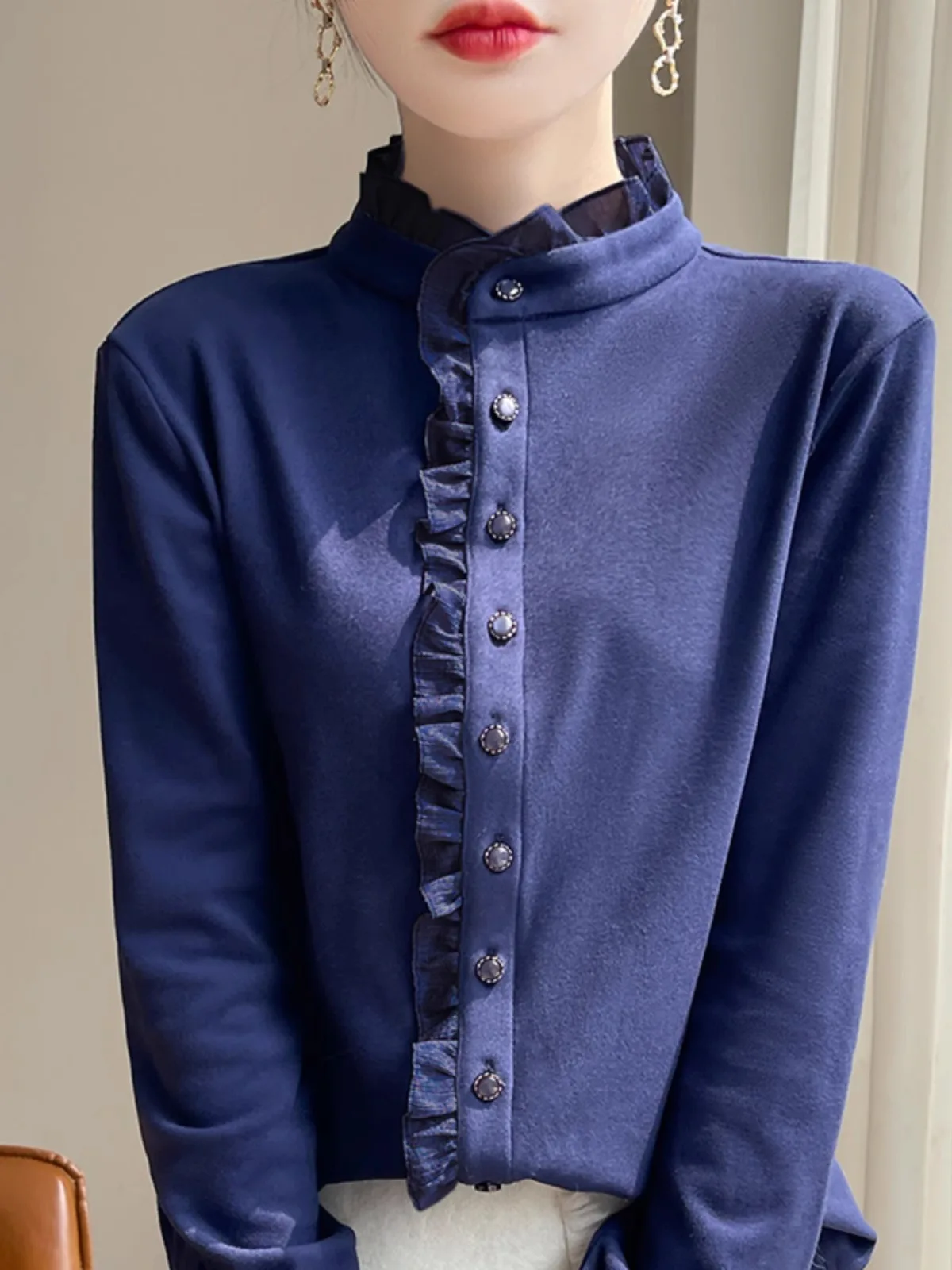 2024 Otoño Invierno mujer Faionable Chinoiserie Sle largo Sve cuello alto Base de terciopelo irt ropa interior con faldas Gored
