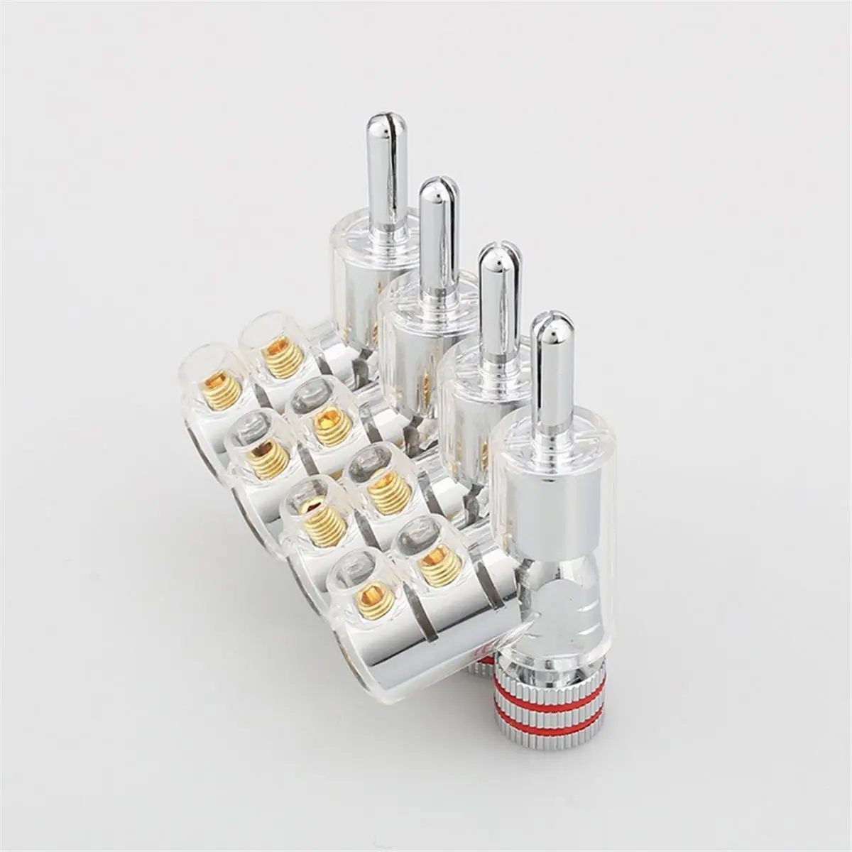 (ABGQ) 4Pcs Rhodium Plated Closed Screw Lock Speaker Cable Banana Plug Connector DIY Speaker Wire Audio/Video Receiver