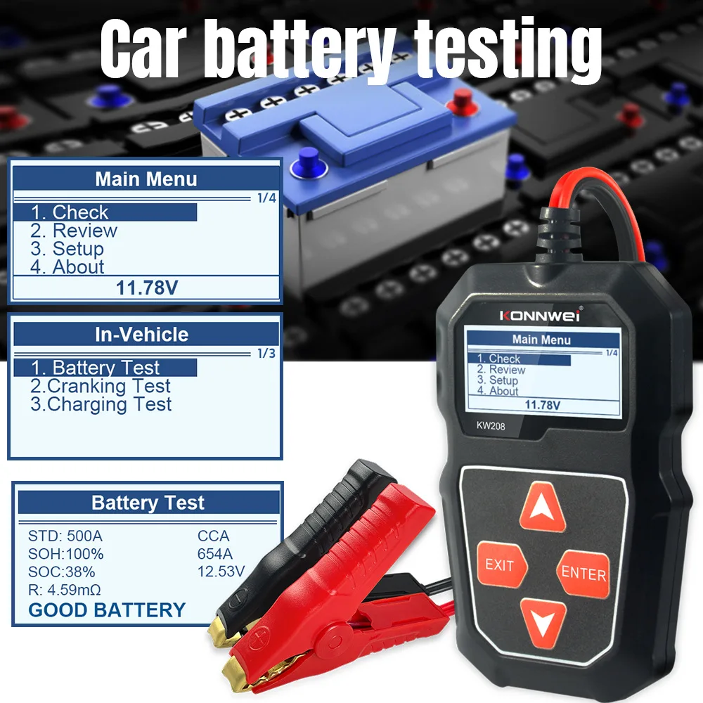 Car Battery Tester for 12v vechicles KONNWEI KW208 100 to 2000CCA Cranking Charging Circut Tester Battery Analyzer