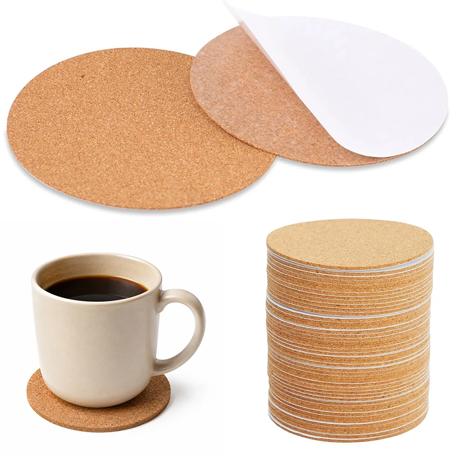 10/20/30PCS Self-Adhesive Cork Coasters Heat-Resistant Blank Surface Pads Suitable for DIY Handcraft Home Office Store Decor ZYF