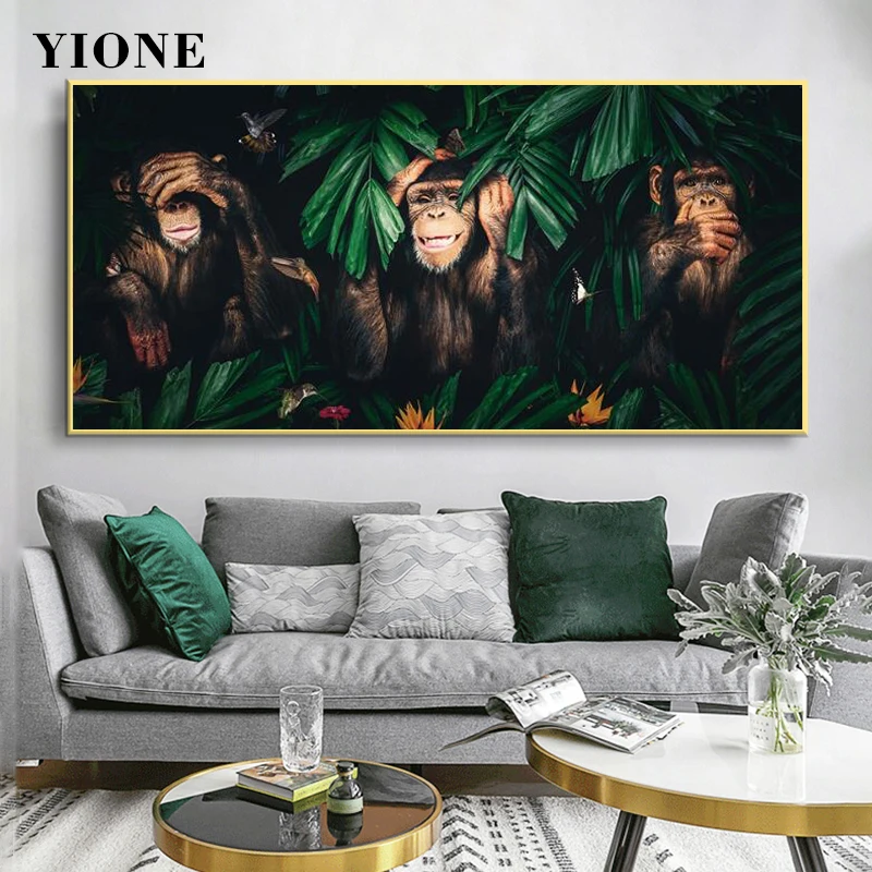 Tropical Jungle Chimpanzee Gorilla Canvas Art Painting Modern Abstract Wild Animal Wall Picture Print Poster for Living Room