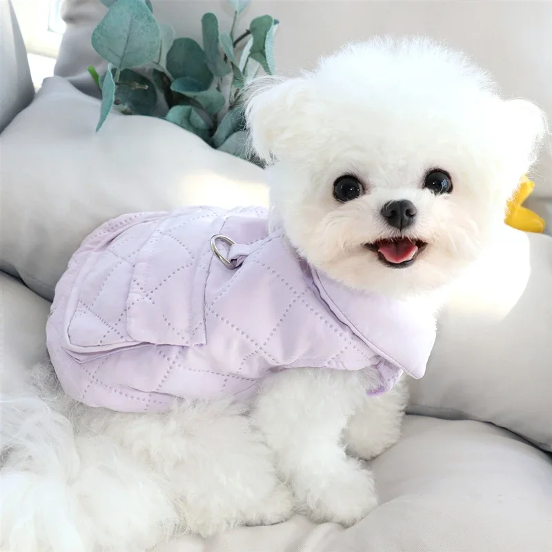 2023 New Pets Can Tow Vests Puppies Winter Clothes Solid Color Teddy Jackets Schnauzer Warm Jackets Beautiful Dog Clothes XS-XL