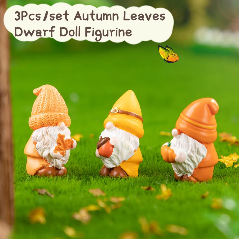 3Pcs/set Autumn Leaves Dwarf Figurine Ornaments Micro Garden Landscape Ornament Dollhouse Decoration Desktop Decor Car Ornament