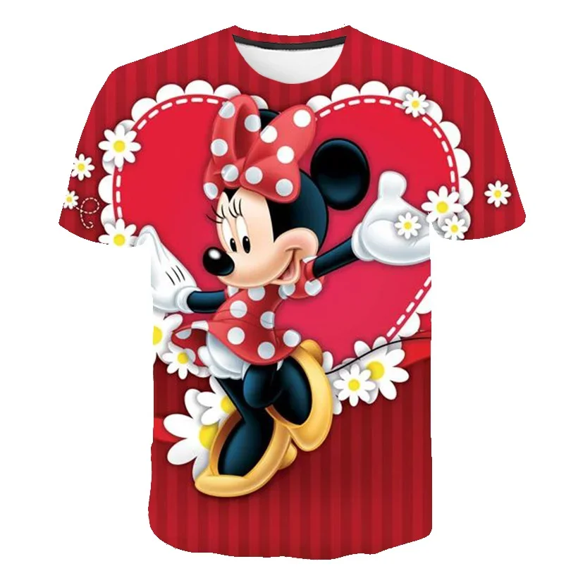 Kawaii Minnie Mouse Tshirt Kids Baby Boys Clothes Girls T-shirts Disney Cartoon Tops 2-14y Children Summer Short Sleeve