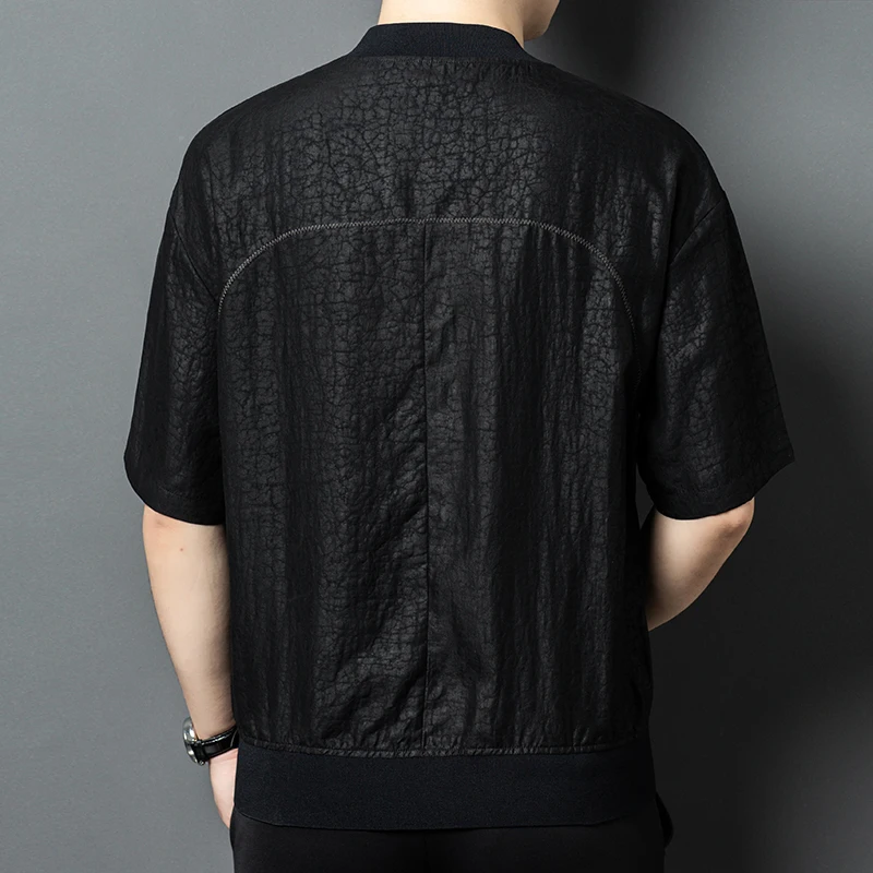 Real Silk 100% T Shirt For Men Short Sleeve Baseball Collar Cool Summer High Quality Skin-Friendly Exquisite Camisetas De Hombre