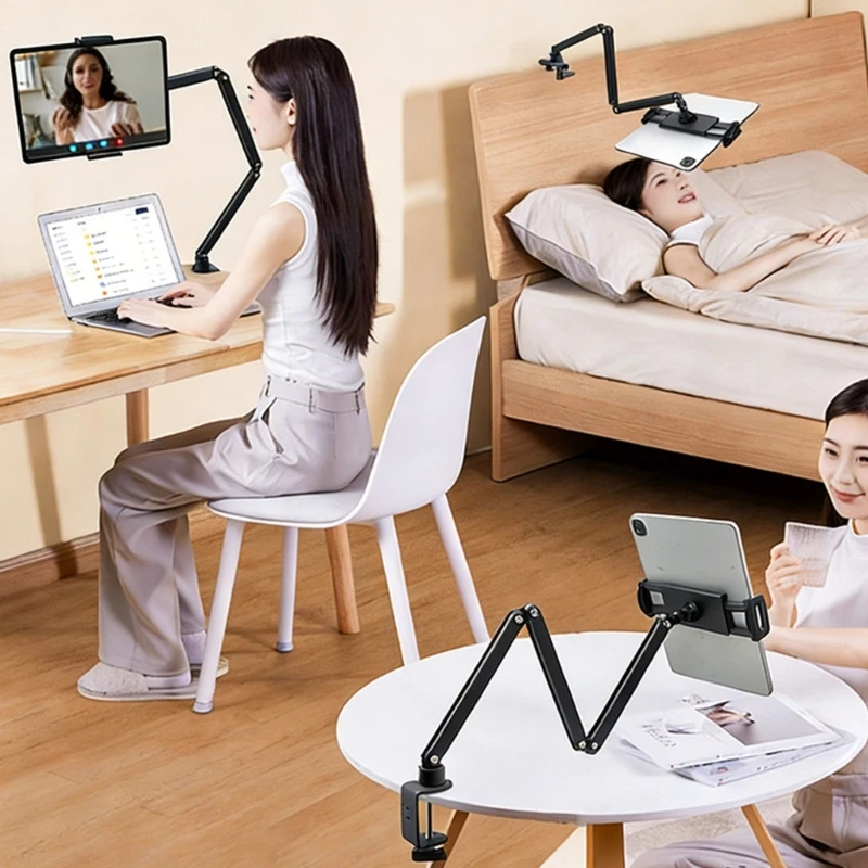 Multiple Tablets Computer Stand With Sturdy Clamp And Foldable Design For Travel And Work