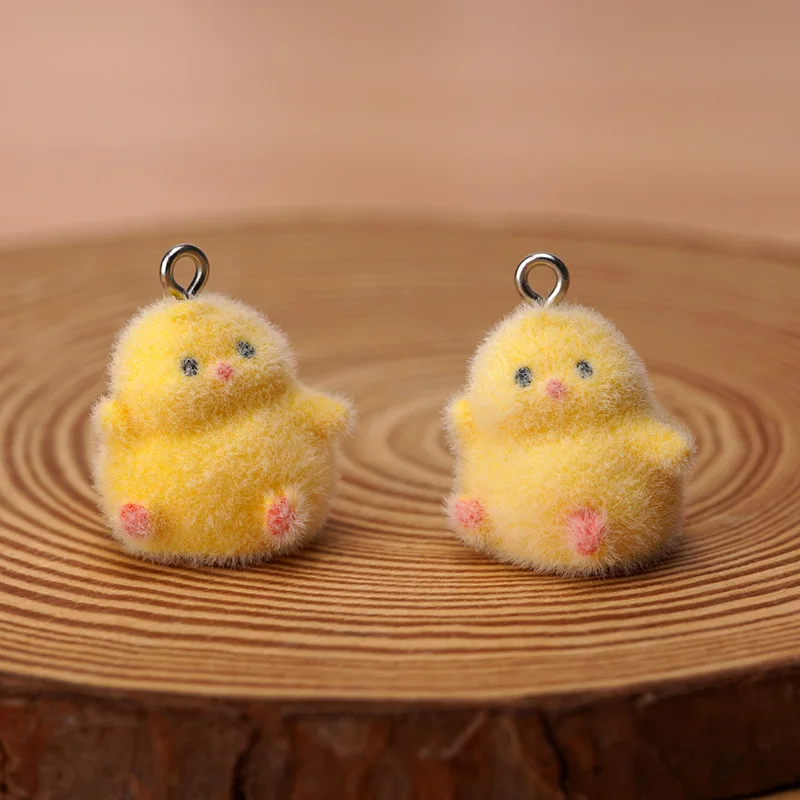 6 шт. флокированные маленькие желтые куриные серьги из смолы, подвески, каваи, пушистая кукла-животное, кулон, ожерелье «сделай сам», брелки, ювелирные изделия, изготовление ювелирных изделий
