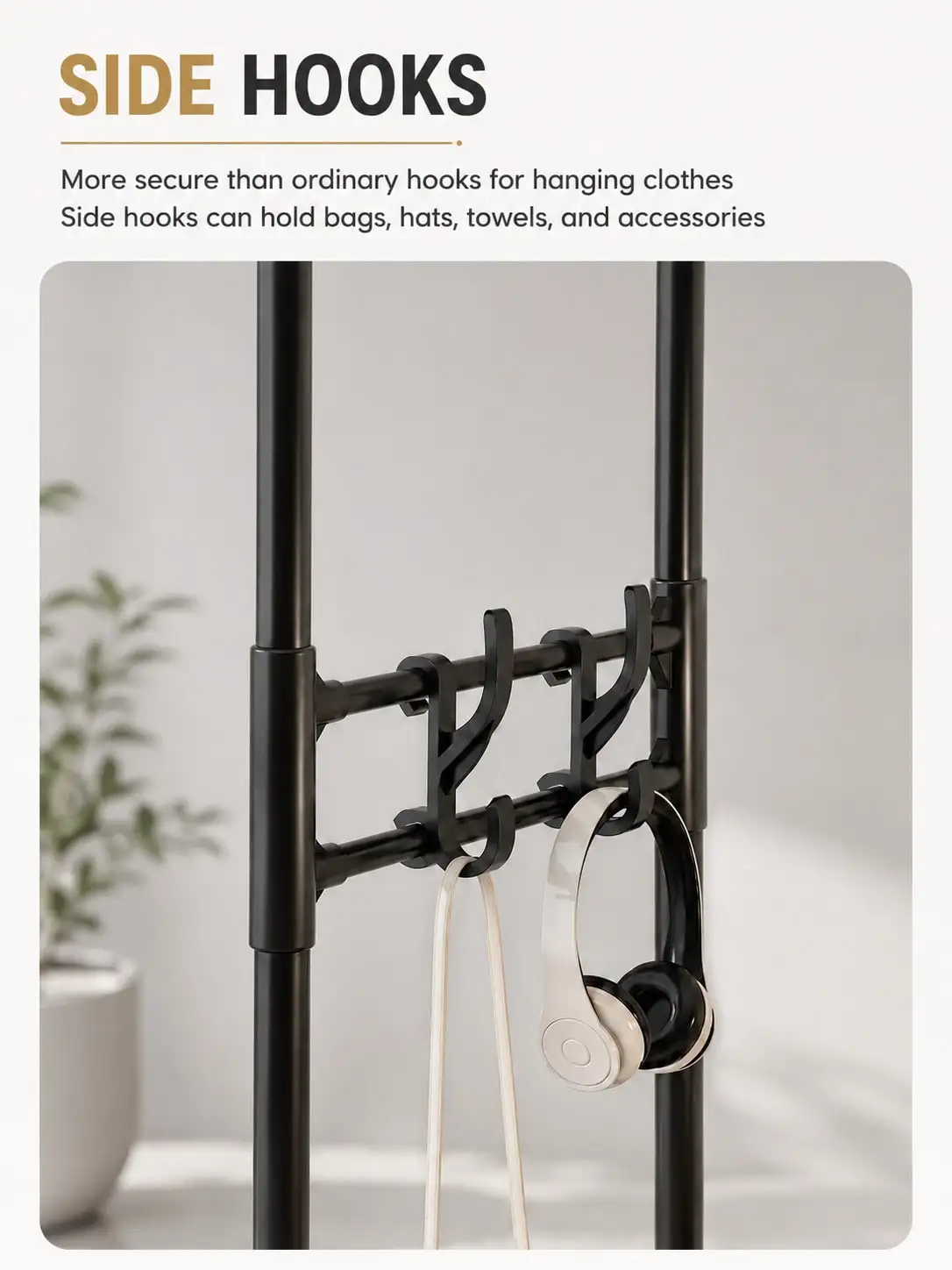 Rolling Clothes Rack With Wheels White 3 Tier Garment Rack With Shelves Hanging Rod Side Hooks Metal Portable Clothes Stand Shoe Rack Organizer For Bedroom Entryway Laundry Room Gift view 8